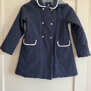 New Jacadi girl‘s Navy Blue Kids thin winter Coat with White Trim size 8